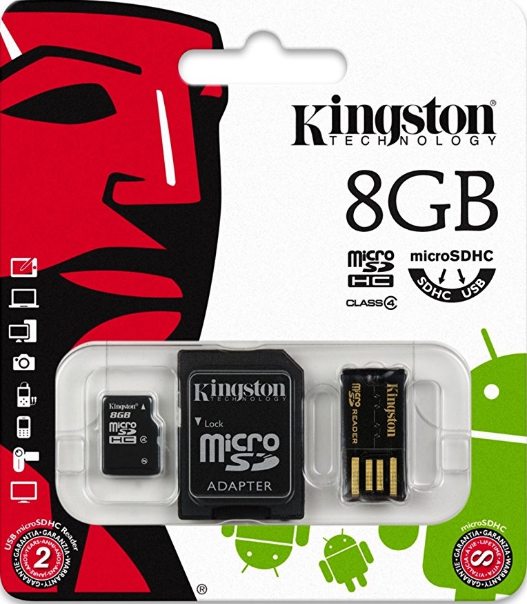 Kingston 8GB microSDHC memóriakártya + adapter + olvasó - Multimédia Memóriakártya