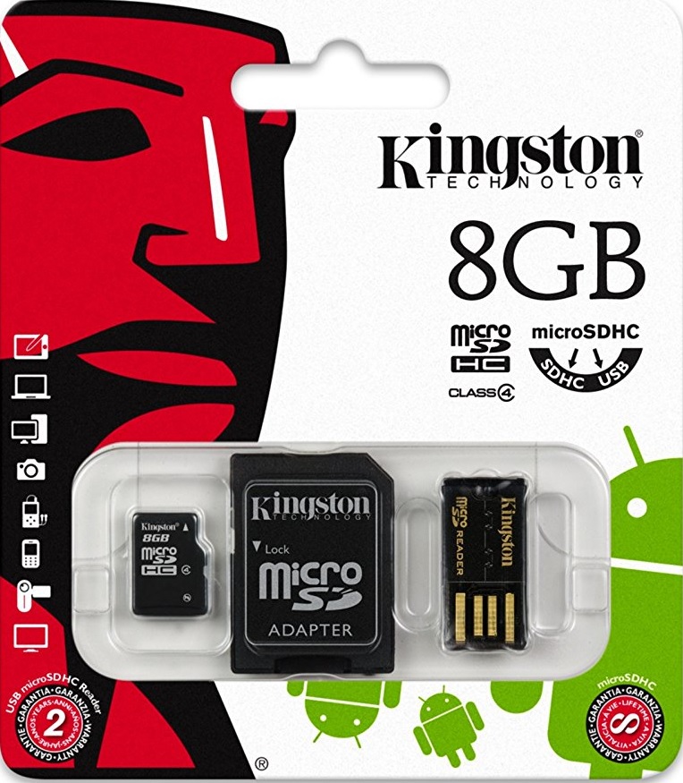 Kingston 8GB microSDHC memóriakártya + adapter + olvasó
