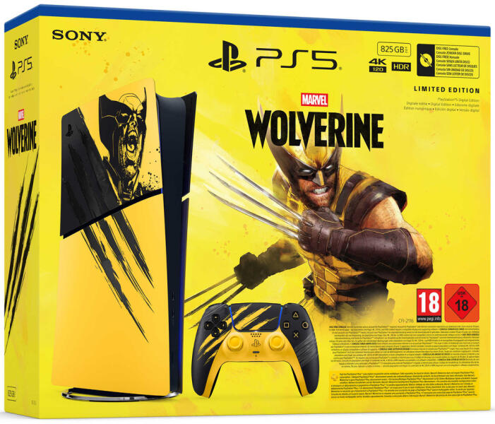 Sony PlayStation 5 (PS5) Slim Digital 825GB Marvel Wolverine Battle Yellow Limited Edition Bundle